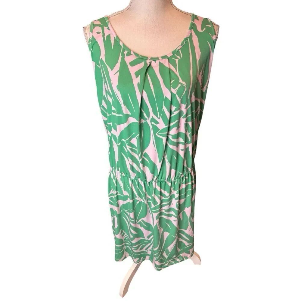 Tori Richard Honolulu Green & White Low Back Green White Dress Vacation Summer